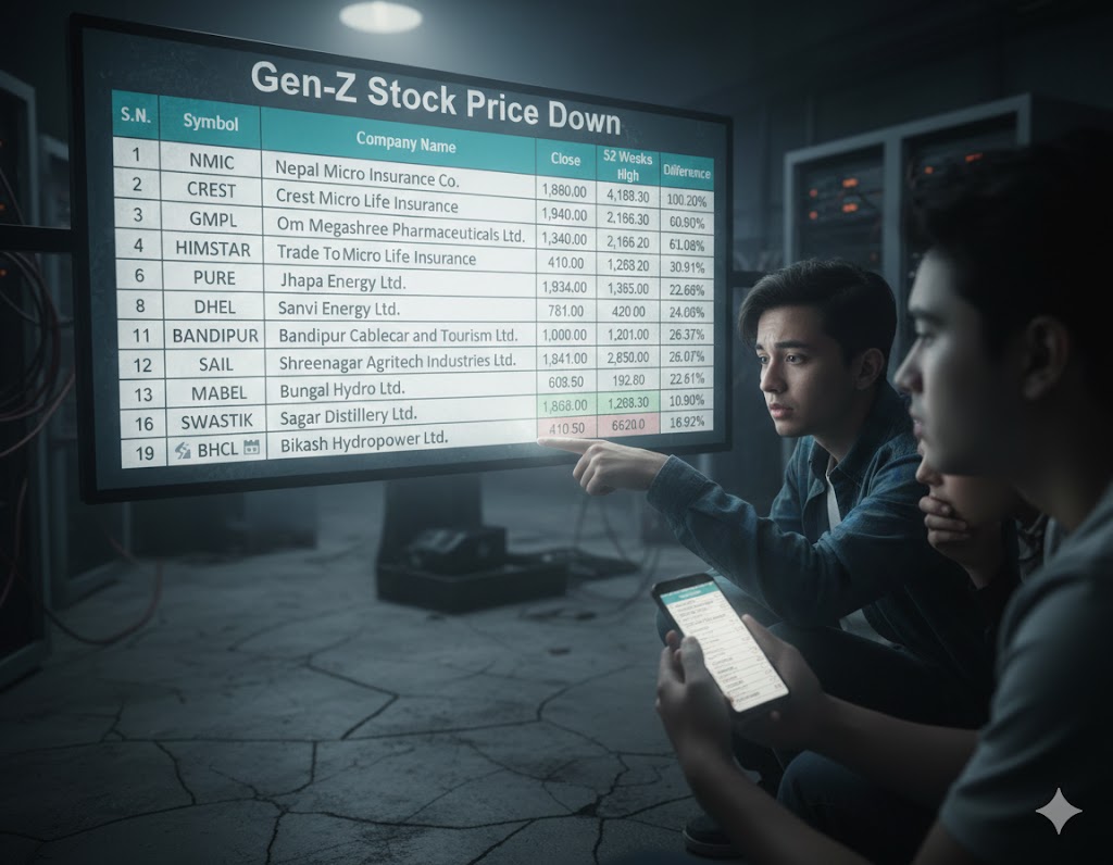 ‘जेनजी’ समूहका नयाँ सूचीकृत कम्पनीका शेयरमा करेक्सन, उच्च बिन्दुबाट धेरैमा दोहोरो अंकको गिरावट